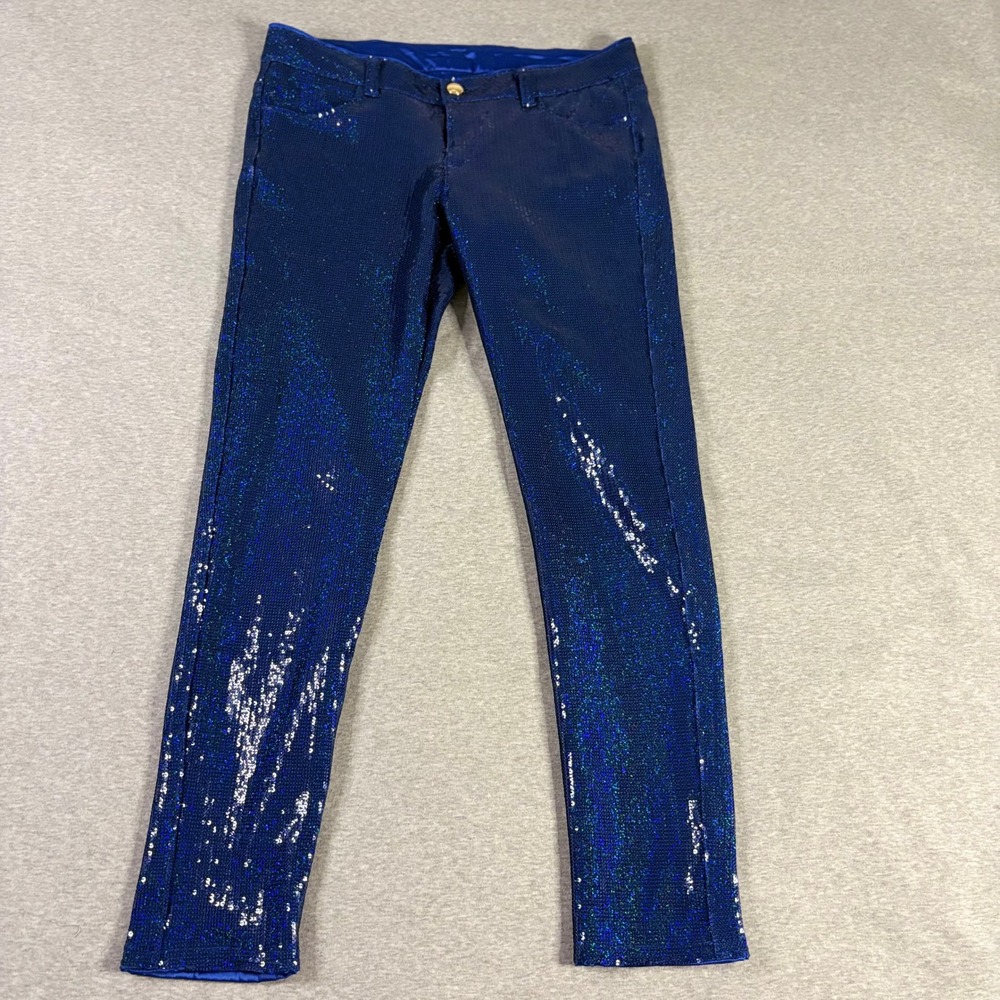 Siwy Hannah Marine Blue Sequin Skinny Pants Lined Glam Party Disco Size 29 - Picture 1 of 12